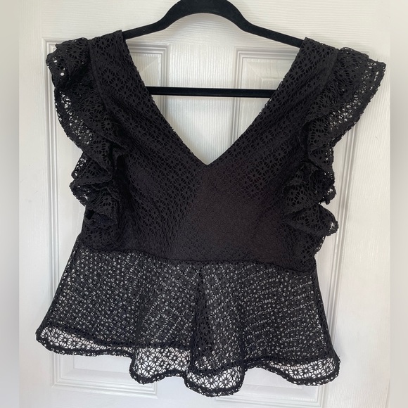 Steve Madden flutter lace top in black mesh - Picture 7 of 9